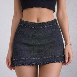 Nine West Black & White Tweed Fringed Lined Mini Pencil Straight Skirt Size 8